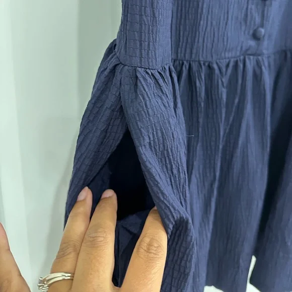 Anthropologie dress XS navy blue square neck seersucker Sleeveless Button-Down - Picture 12 of 16